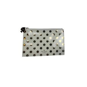 Kate Spade Gold Polka Dot Cream Zip Pouch w/ Gold Zip Charm Chic Casual
